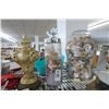 Image 2 : Shelf Lot of Lamp, Fan, Vases w/Sea Shells