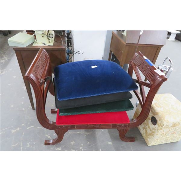 Mahogany Carved Cushioned Bench w/Spare