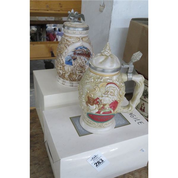 2-Christmas Collectibe Beer Steins - 2 X $