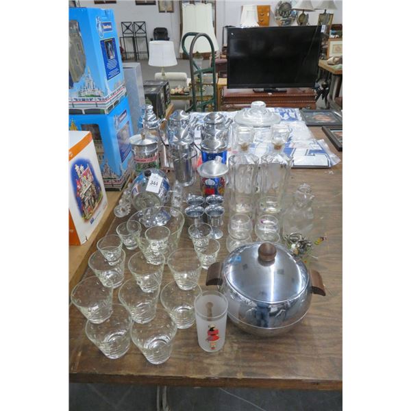 Lot of Asst. Bar Decanters Glasses