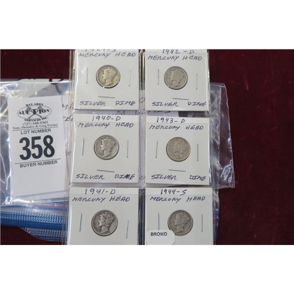 Six Asst. Mercury Head Silver Dimes