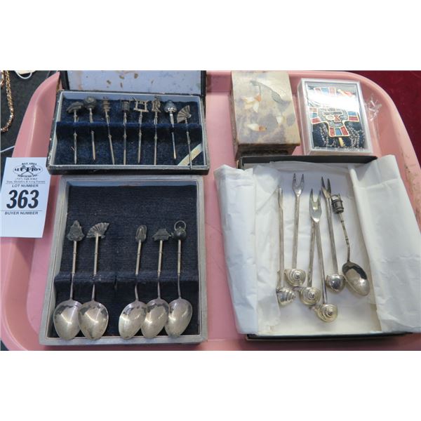 Tray Lot of Silver Spoons & Pendants