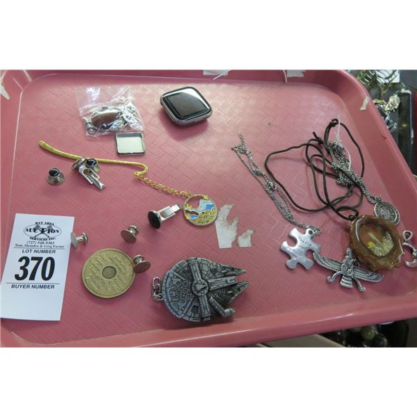 Tray Lot of Fir Bit, Necklaces & Cuff Links