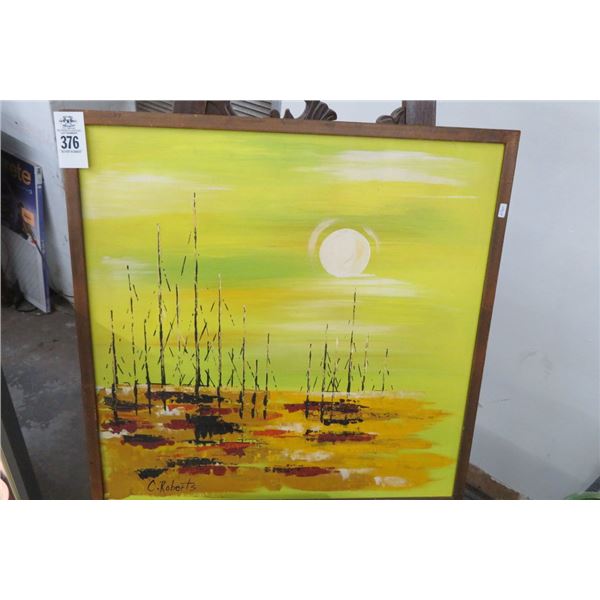 Framed Oil On Canvas Signed C. Roberts Tall Ship Scene