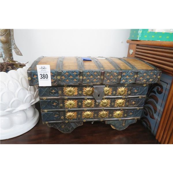 Brass Accent Rolling Oriental Steamer Trunk