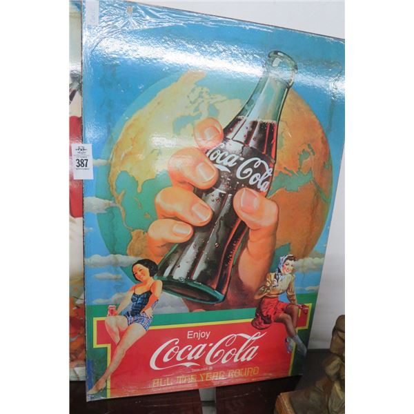 Coca Cola Vtg. Advertising Poster Girl w/Bottle & Globe