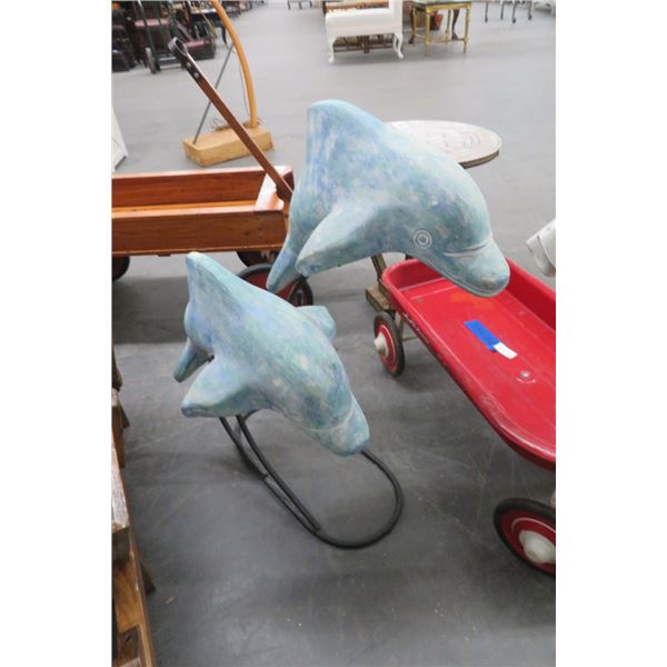 Ceramic Dolphins On Metal Stand