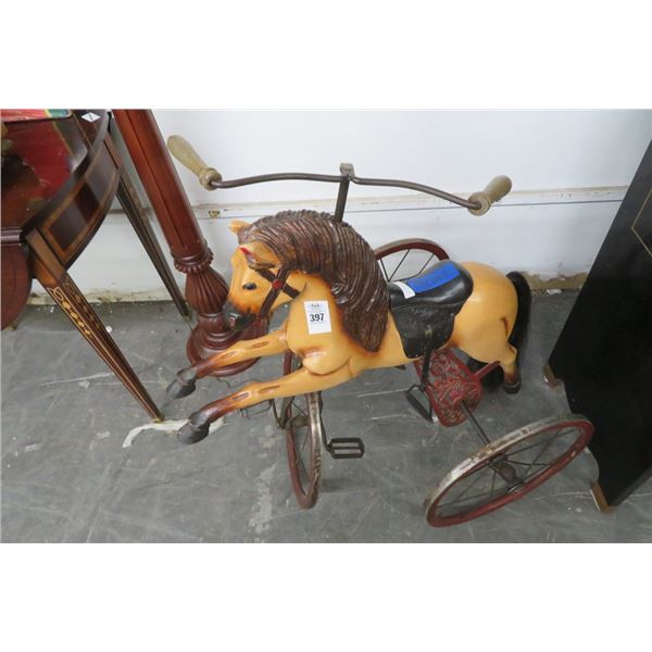 Vtg. Wood/Metal Horse Tri-Cycle