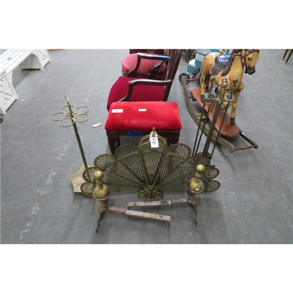 Brass Fire Screen Poker Set, Andirons