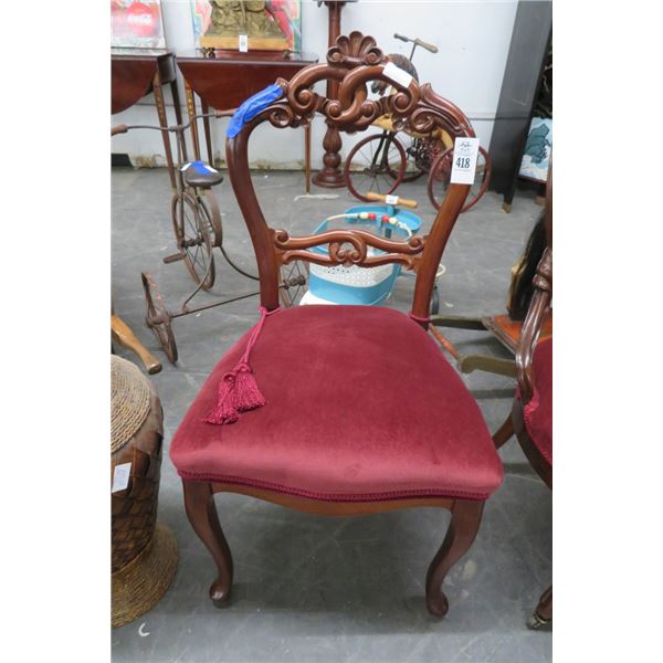 2-Mahogany & Velvet Chairs - Vintage - 2 X $