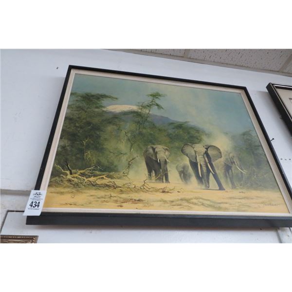 Framed Print Signed David Sheperd "Running Elephants"