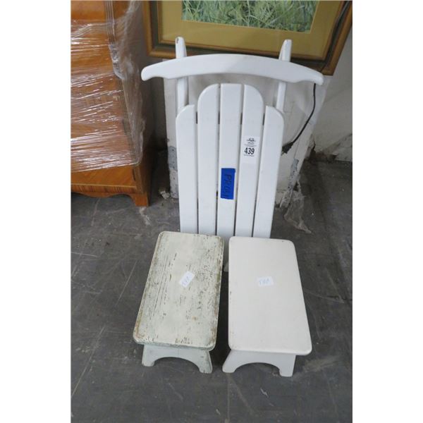 White Wood Sled & Small Step Stools