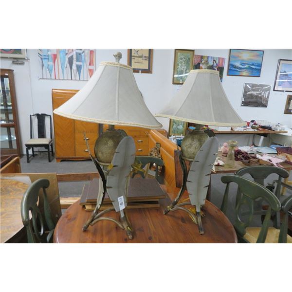 Palm Leaf Motif Table Lamps (Pair)