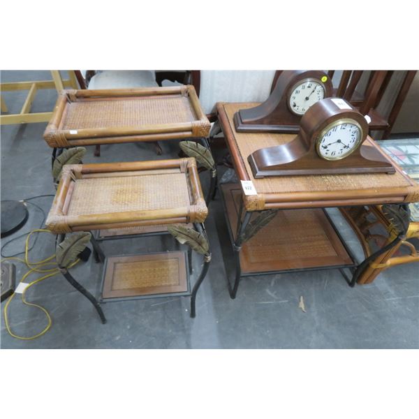 Rattan w/Palm Leaf Motif Iron Base 5 Pc. Coffe/End