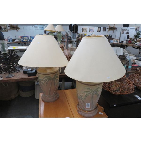 Ceramic Palm Leaf Motif Table Lamps (Pair)