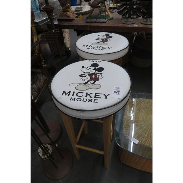 2-Pine White Leather Top Mickey Mouse Bar Stools 2 x $