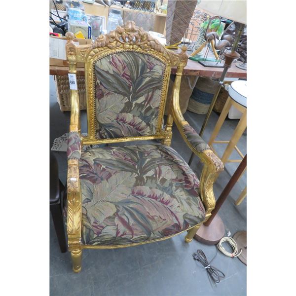 Ornate Gold Palm Fabric Armchair