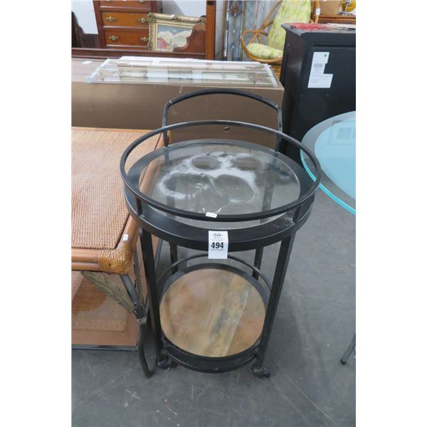 Black Metal Glasstop Patio Rolling Table