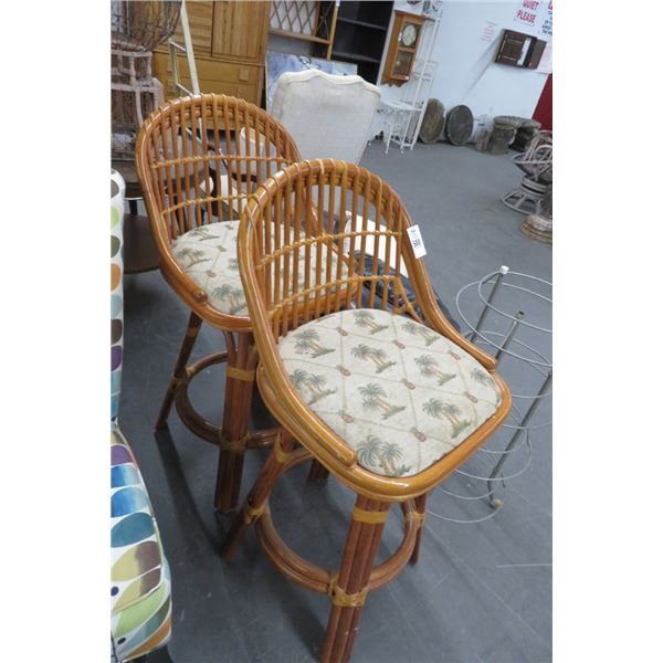 2 Bamboo Padded Palm Tree Bar Stool (Pair)