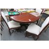 Image 2 : Mahogany Round Dining Set w/4 Padded White Fabric Chairs