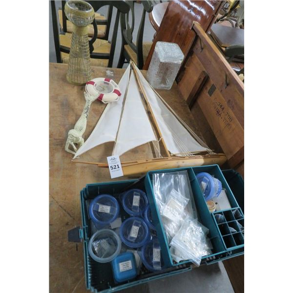 Lot of Jewelry Bead Kit, Model Sailboat & Nautical Décor