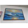 Image 1 : Framed Oil On Canvas "Waves On Beach" by Taylor - 32" x 24"