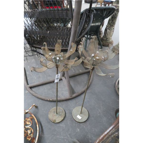 Metal Flower Candle Stands (2)