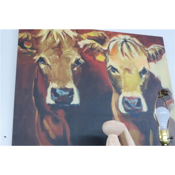 Oil On Canvas "Cows" Signed Wrenched