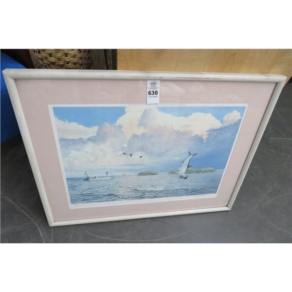 Framed Print "Tarpon Scene" Signed & Numbered Peter Cohen - 32" x 25"