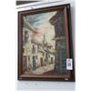 Image 1 : Framed Oil On Canvas Neighborhood Street Scene