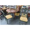 Image 1 : Round Oak Dining Room Set w/6 Green Rattan Chairs & 2 Leafs