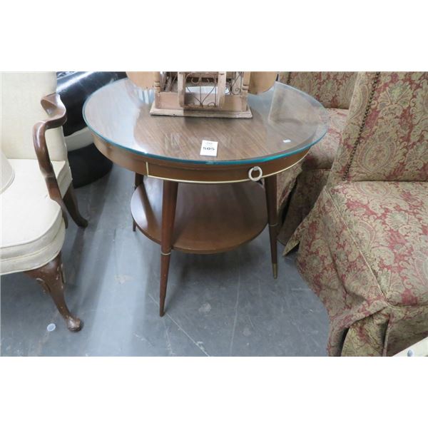 Round Mahogany Glasstop Side Table