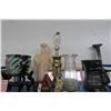 Image 1 : Shelf Lot of Asian Bowl On Stand, Brass Lamp, Wood