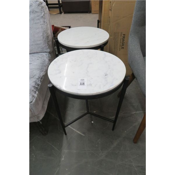 New Threshold Metal/Marble Round End Tables (Pair)