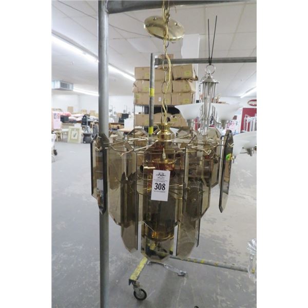 Brass & Tinted Glass 8 Light Chandelier