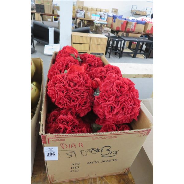 Lot of Red Heart Shaped Silk Flowers