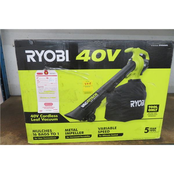 Ryobi 40V Cordless Lithium Leaf Vac w/Battery & Charger