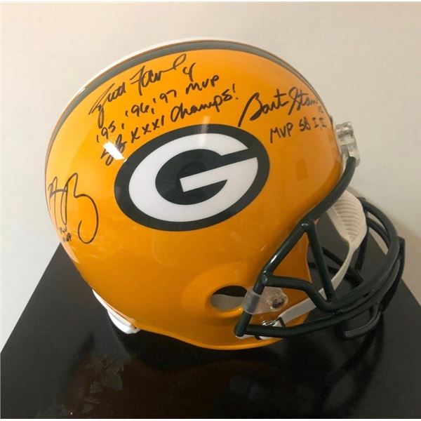 Brett Favre, Aaron Rodgers & Bart Starr RARE Signed Green Bay Packer Helmet