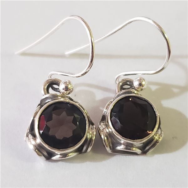 SILVER SMOKEY QUARTZ EARRINGS(~WEIGHT 3.21G)