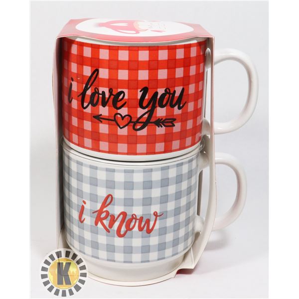 NEW COUPLES STACKING VALENTINES COFFEE MUG SET