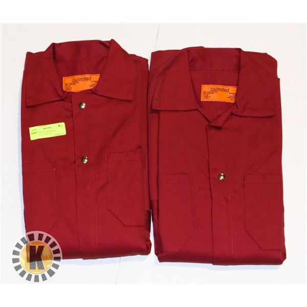 2 PAIRS OF RED ONE-PIECE COVERALLS - SIZE 36