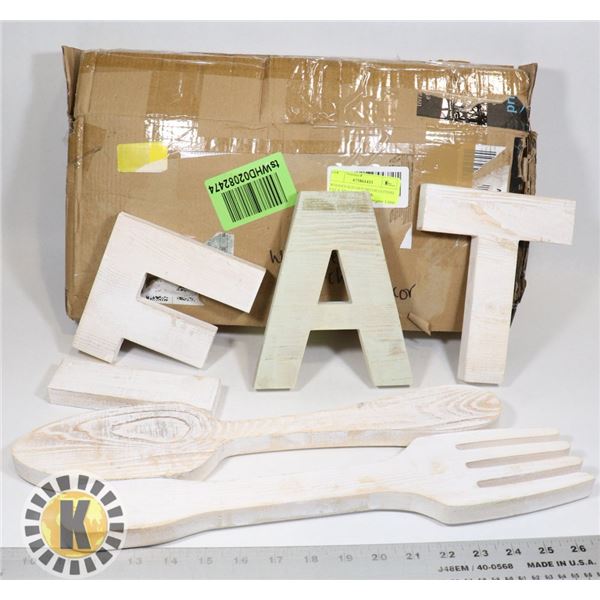 WOODEN KITCHEN DECOR LETTERS EAT & SPOON AND FORK