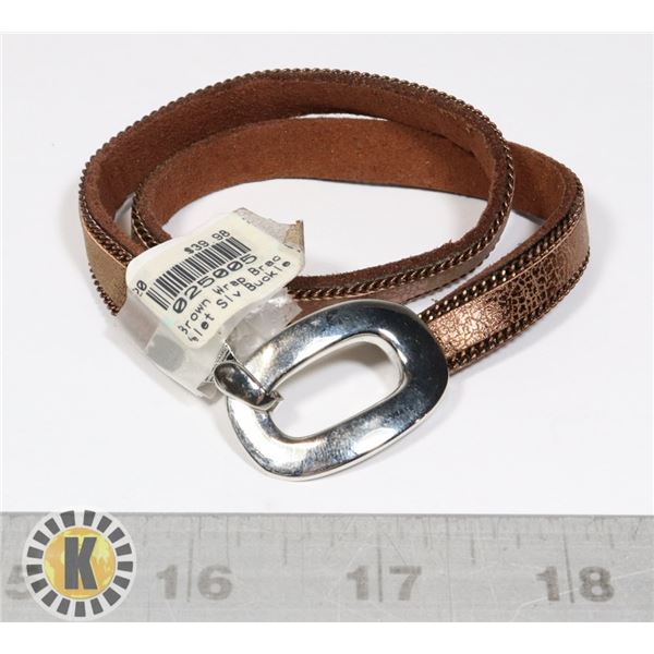 BROWN WRAP BRACELET SILVER TONE BUCKLE