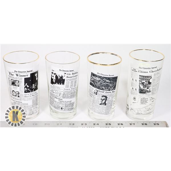 LOT OF 4 CANADIAN NEWSPAPER THEMED GLASSES