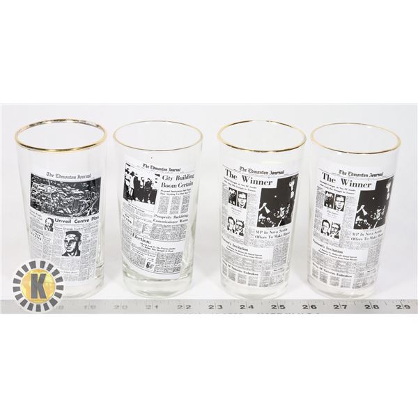 LOT OF 4 CANADIAN NEWSPAPER THEMED GLASSES