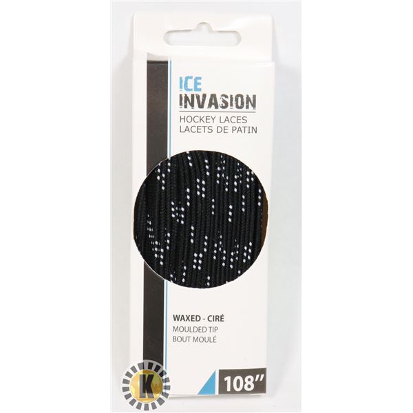 NEW ICE INVASION HOCKEY LACES SIZE 108  WAXED