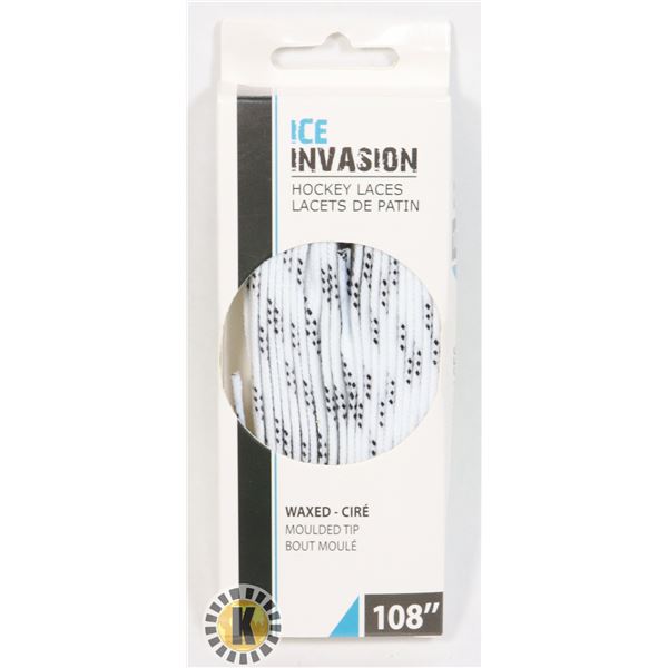 NEW ICE INVASION HOCKEY LACES SIZE 108  WAXED