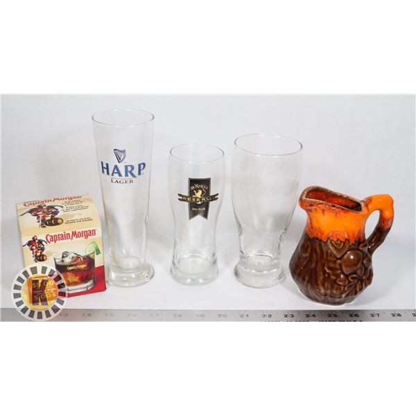 FLAT OF ASSORTED BEER GLASSES AND MORE
