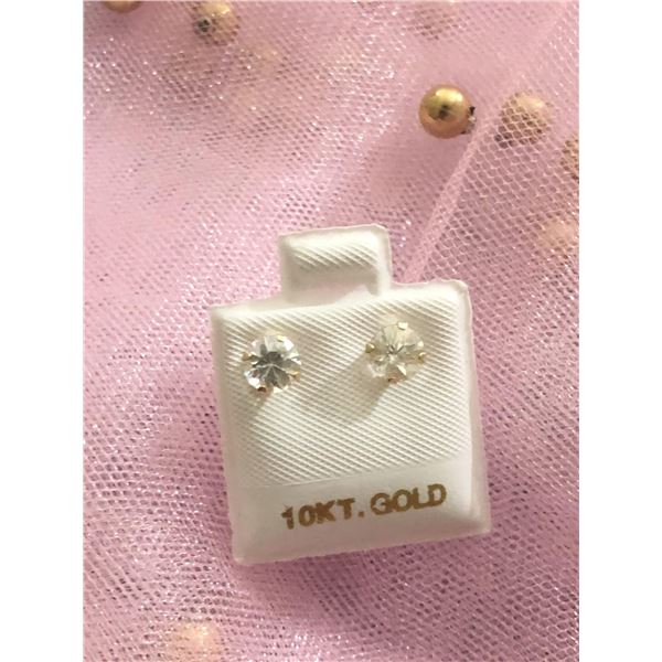 10K YELLOW GOLD WHITE ZIRCON(1.6CT) EARRINGS