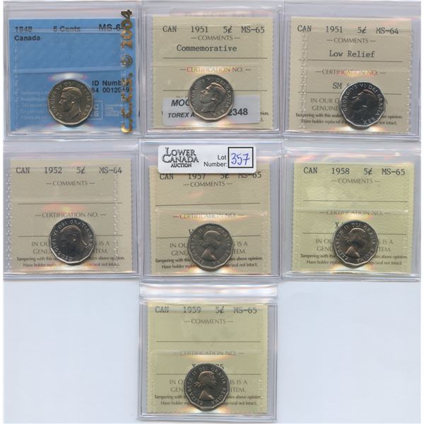 Lot of 7 Graded Five Cents